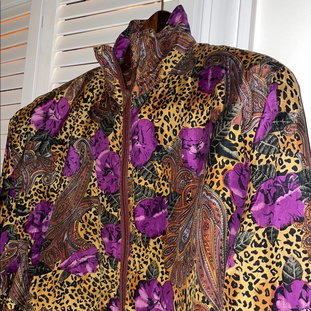 100% Silk Floral Leopard Print Women's Jacket